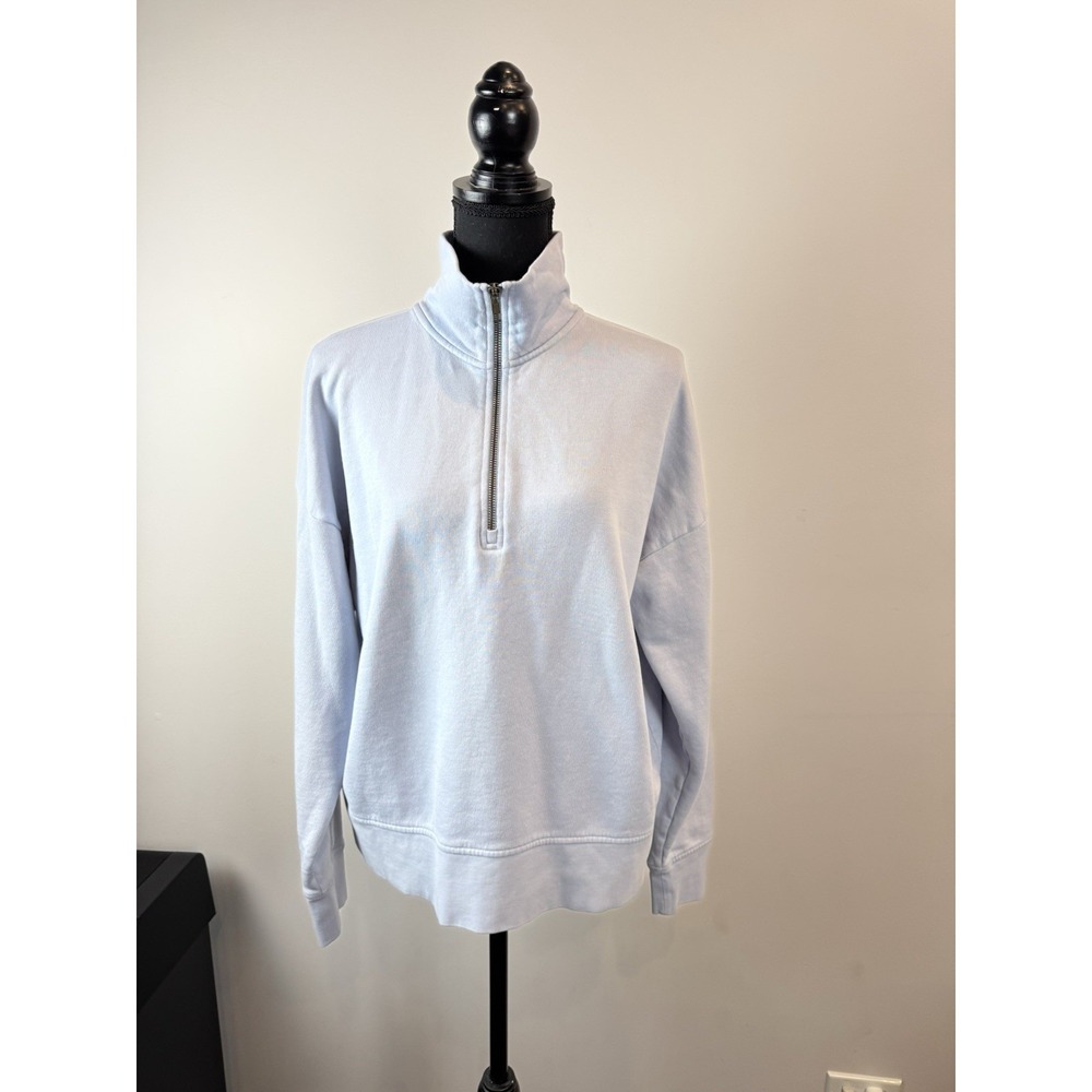 Vince Medium Cotton Blend High Neck Quarter  Zip Pullover Sweatshirt Top Gray